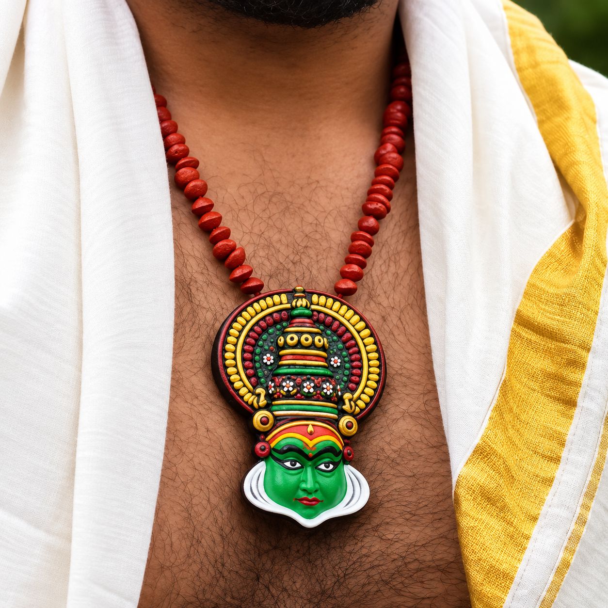 Handcrafted Kathakali Face Pendant Necklace