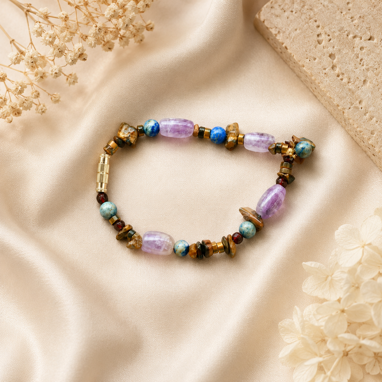 Mystic Harmony Gemstone Bracelet – Amethyst & Natural Stone Beads
