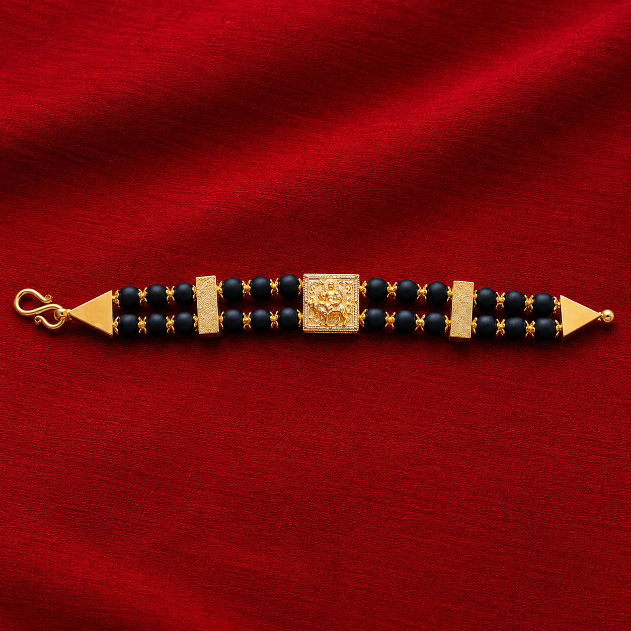 Karungali Double-Strand Bracelet with Ganapathi Centerpiece
