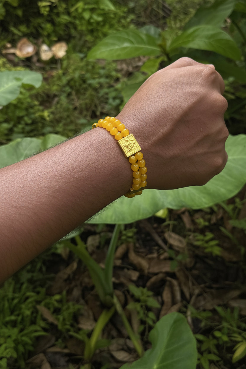 Mustard Yellow Beaded Bracelet with Gold Clasp