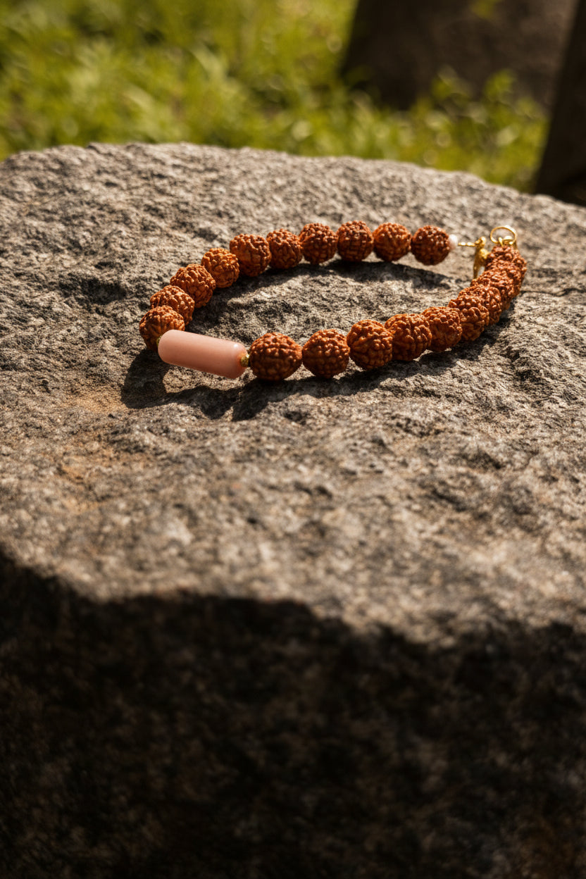 Rudraksha & Black Bead Bracelet