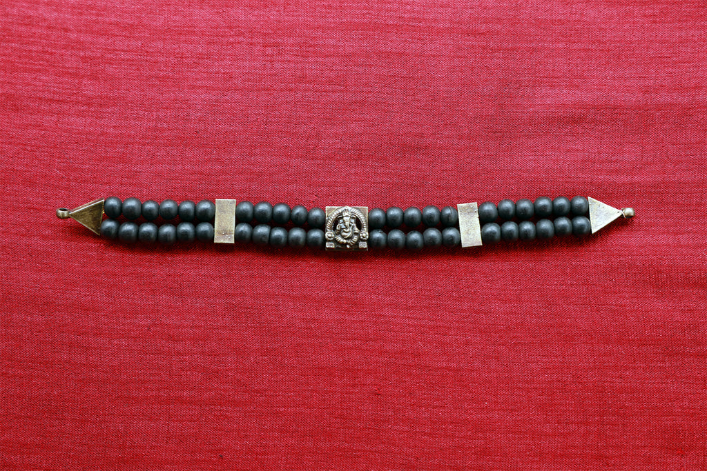 Ganapathi Karungali & Rudraksha Double-Strand Bracelet | Handmade Spiritual Protection Bracelet