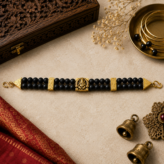 Ganapathi Karungali & Rudraksha Double-Strand Bracelet | Handmade Spiritual Protection Bracelet