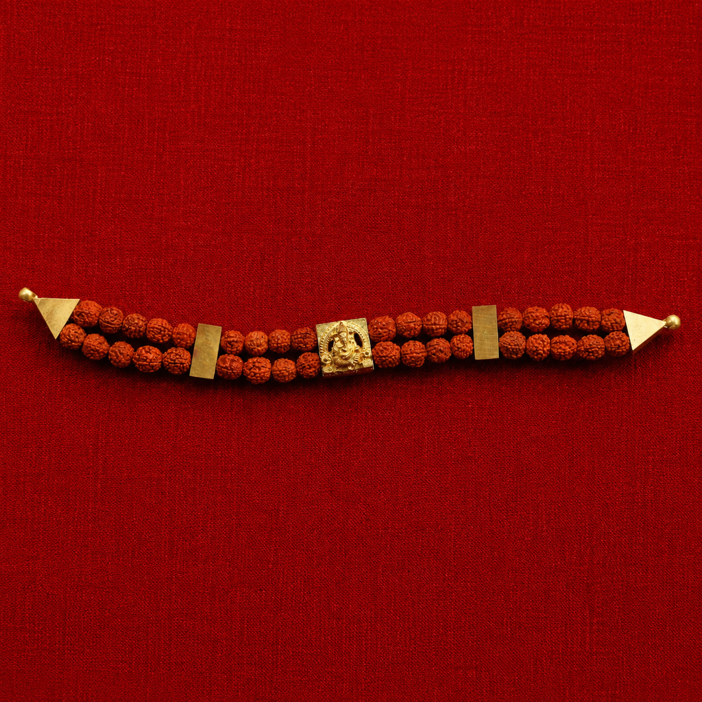 Ganapathi Rudraksha Double-Strand Bracelet | Handmade Spiritual Blessings Bracelet