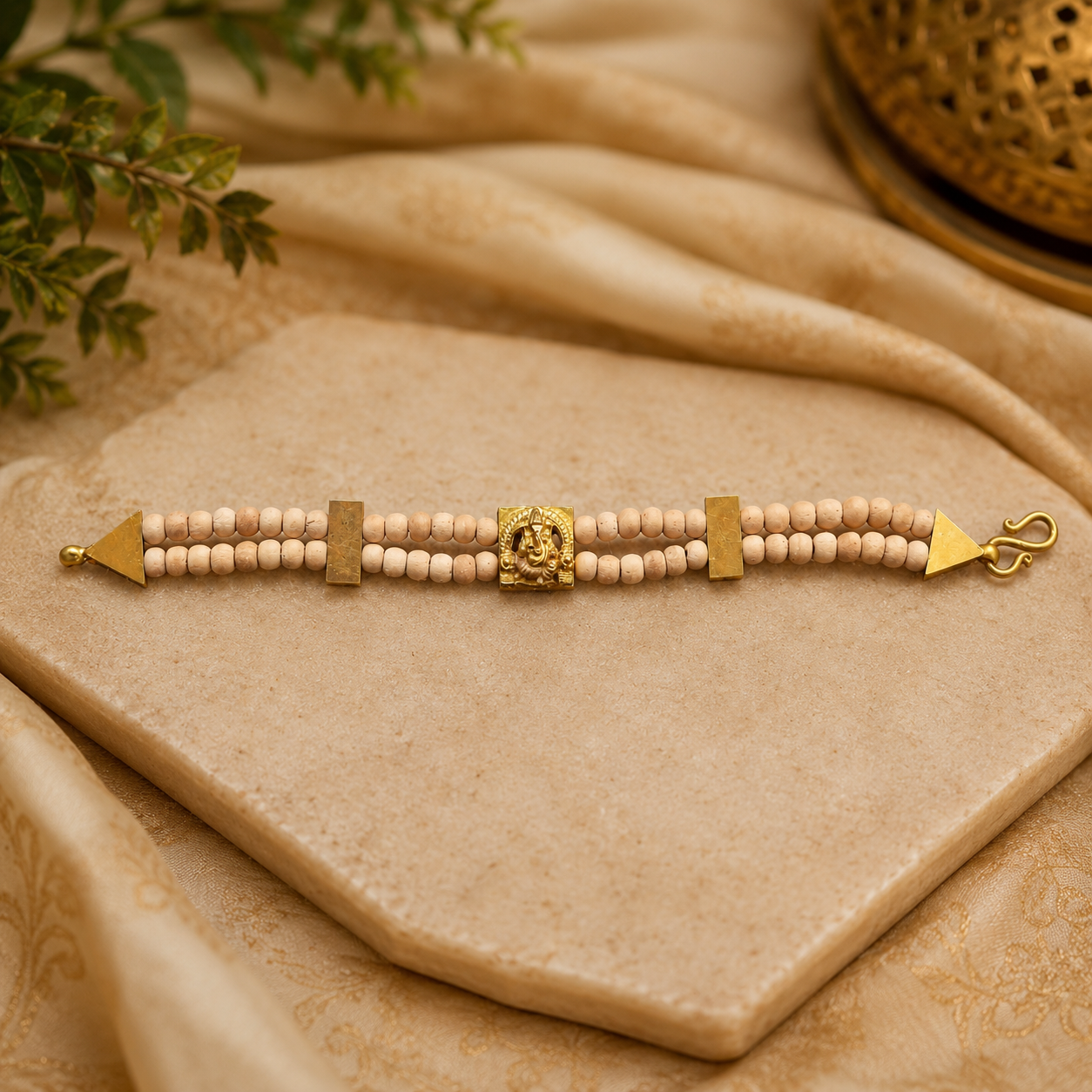 Ganapathi Tulasi Double-Strand Bracelet | Handmade Sacred Tulasi Wood Spiritual Bracelet