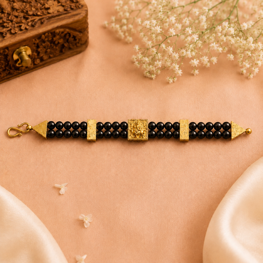 Jade Double-Row Bracelet with Vishnumaya Centerpiece | Traditional Spiritual Protection Bracelet