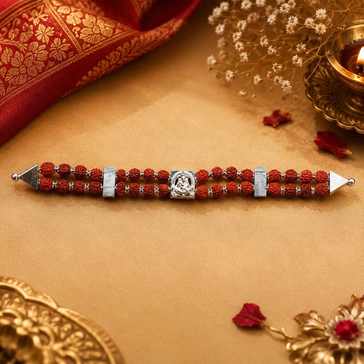Sacred Rudraksha Ganapathi Bracelet – Double Row Design