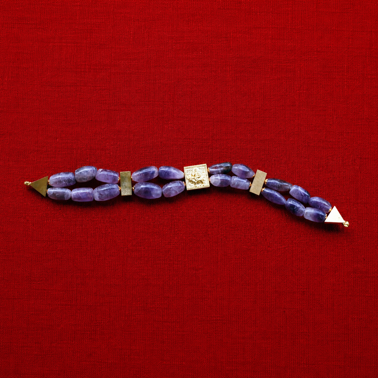 Amethyst Double-Strand Bracelet with Divine Gold Centerpiece