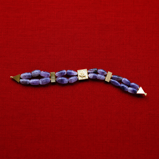 Amethyst Double-Strand Bracelet with Divine Gold Centerpiece
