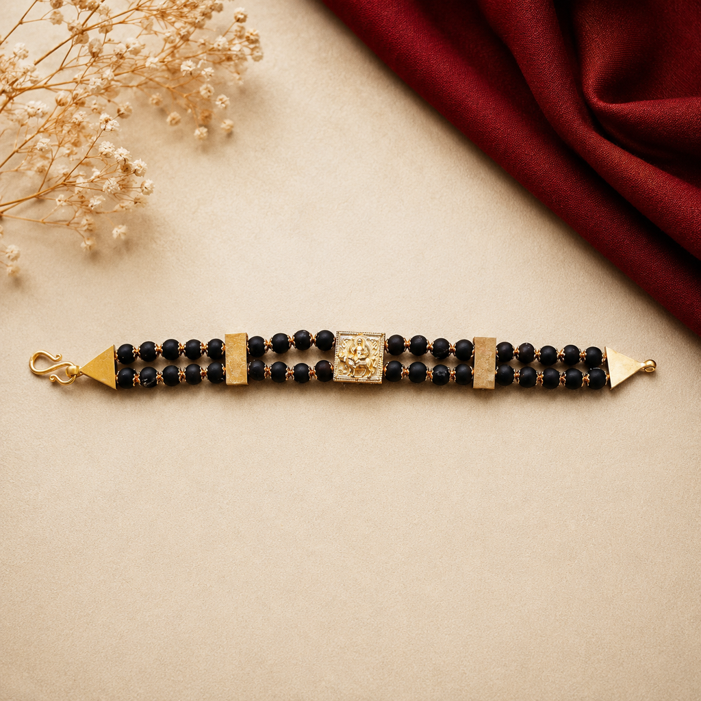 Karungali Double-Strand Bracelet with Ganapathi Centerpiece