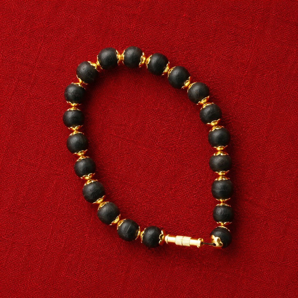 Premium Karungali Bead Bracelet with Gold Accents