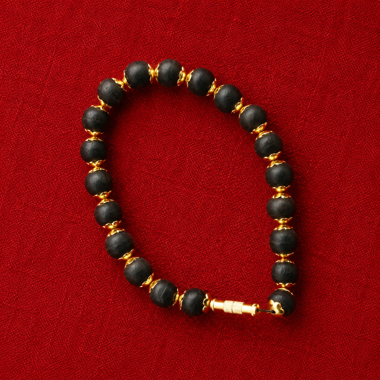 Premium Karungali Bead Bracelet with Gold Accents