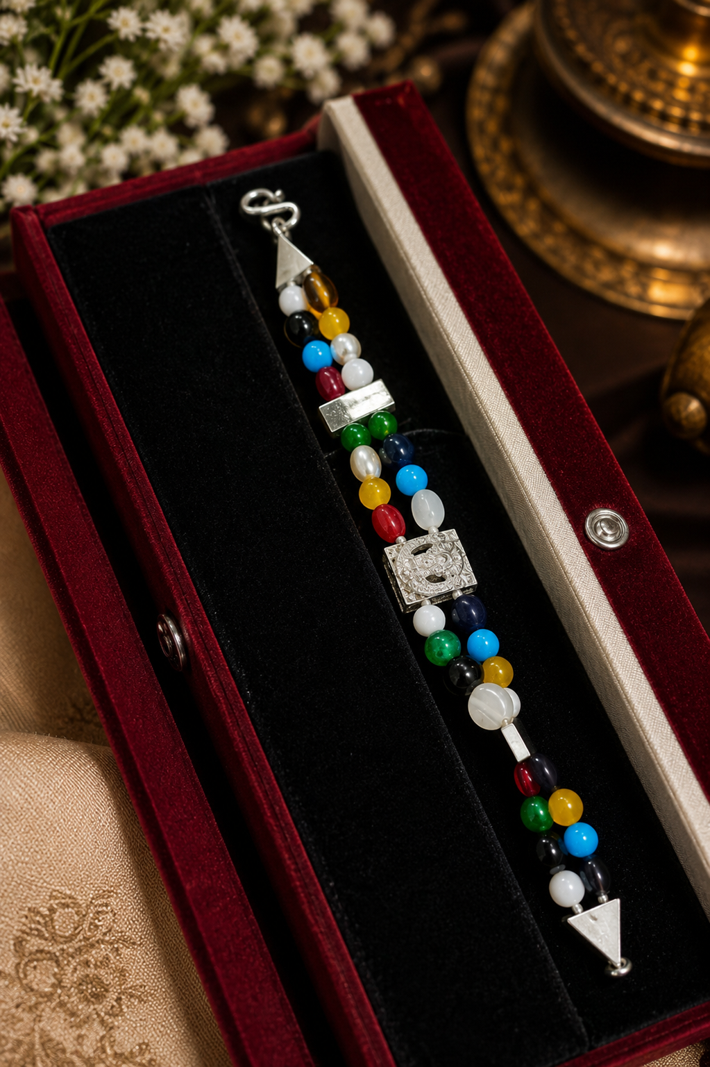 Shree Ganesha Navaratna Bracelet – Handmade Spiritual Beaded Bracelet for Men