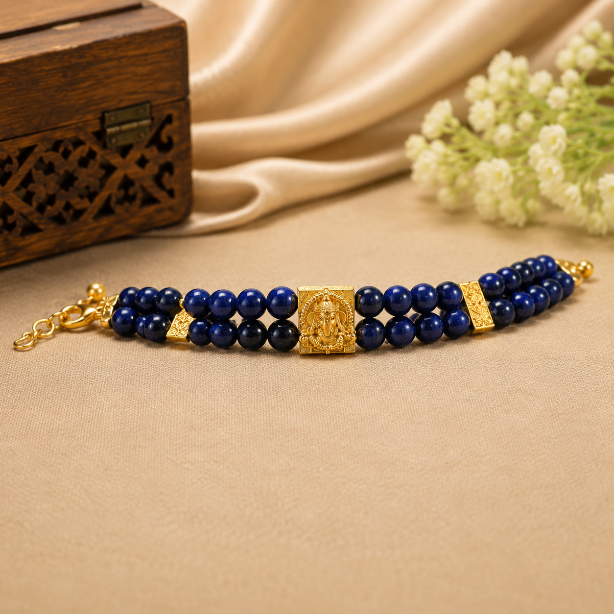 Shree Ganesha Midnight Blue Bracelet – Handmade Spiritual Beaded Bracelet for Men & Women