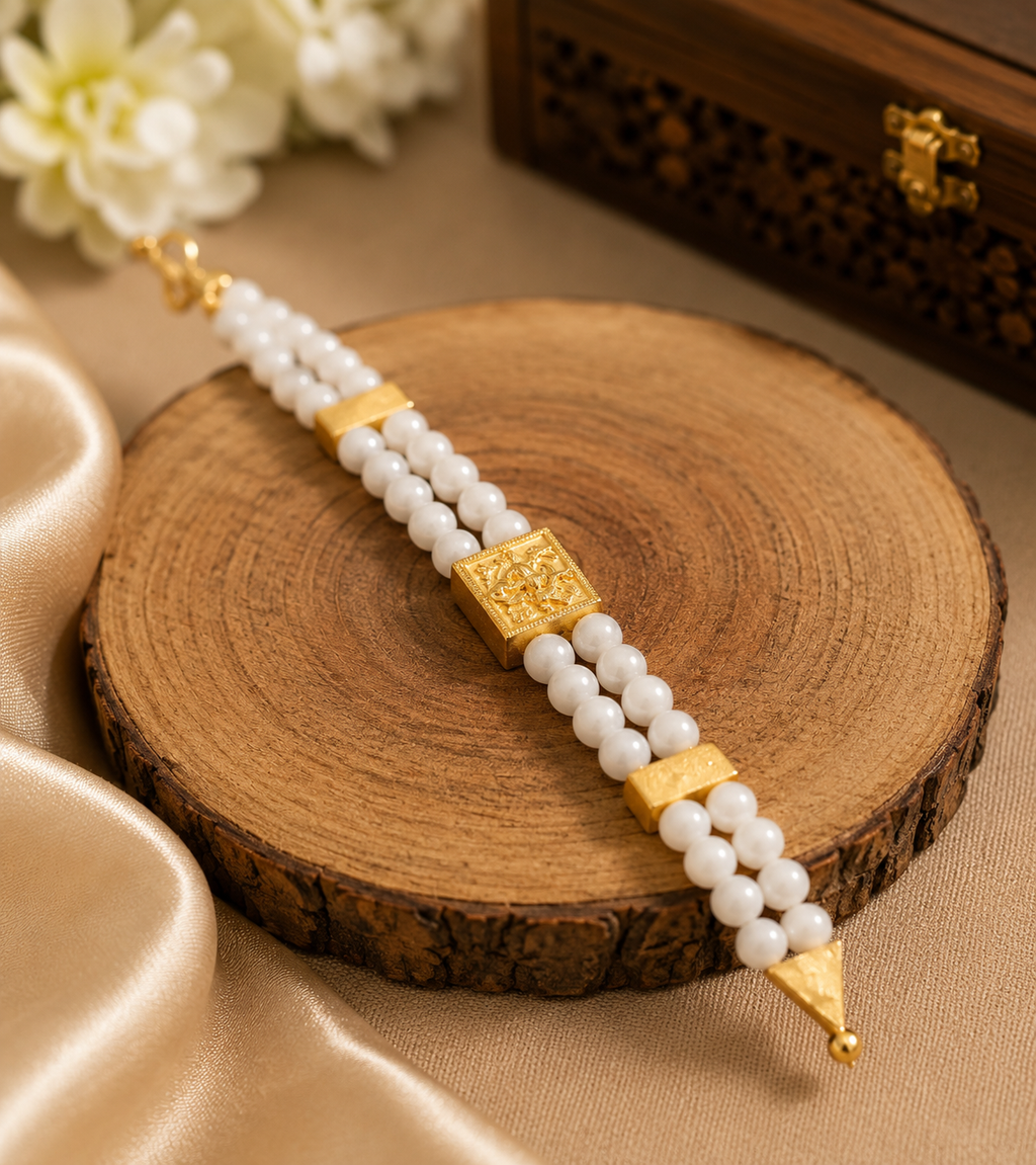 Shree Ganesha Pearl White Bracelet