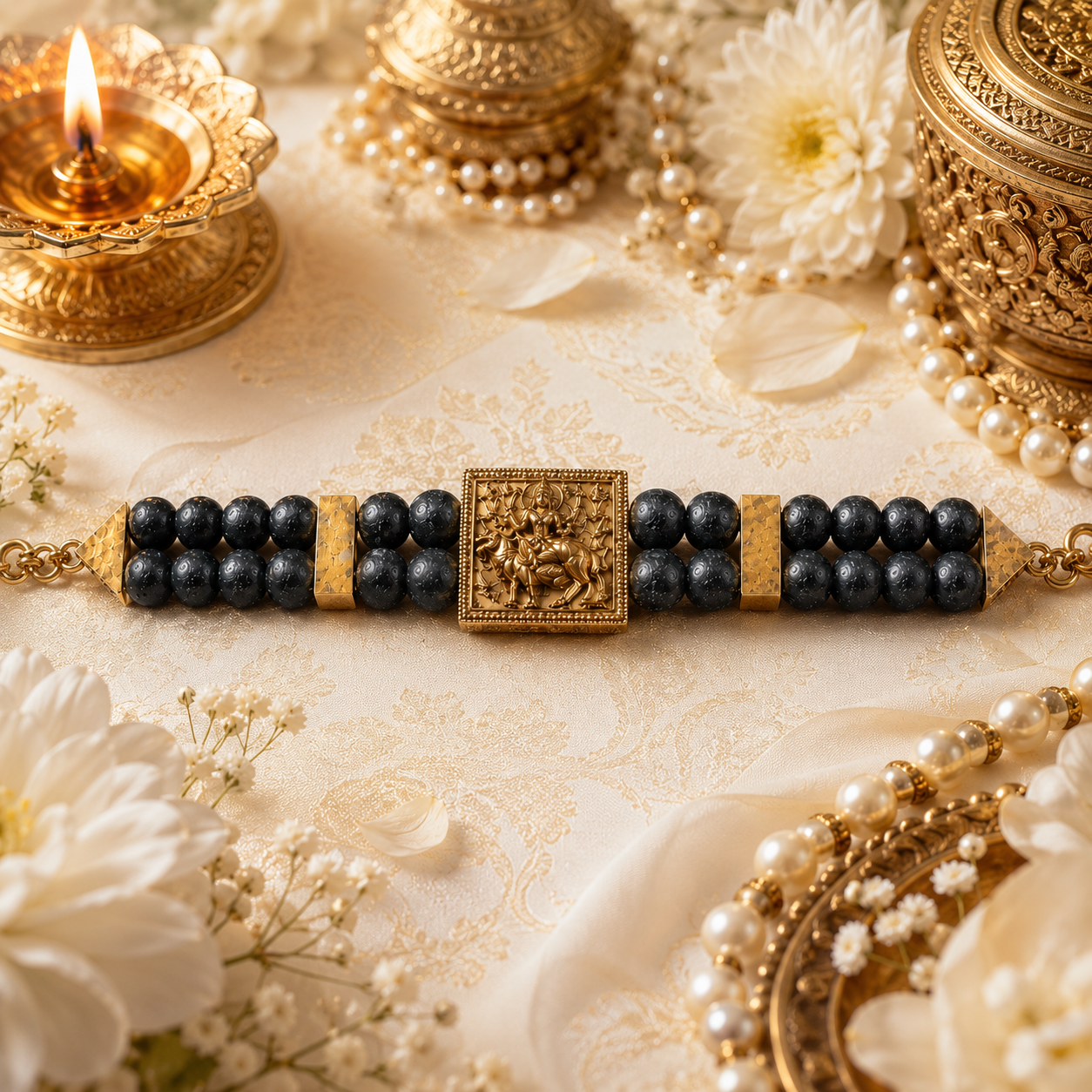 Vishnumaya Divine Protection Bracelet – Premium Black Bead Spiritual Bracelet for Men