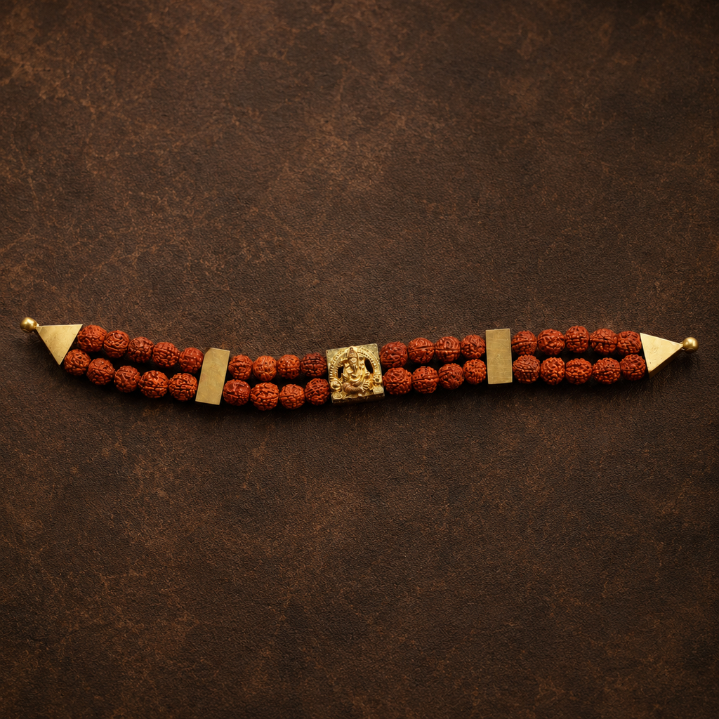 Ganapathi Rudraksha Double-Strand Bracelet | Handmade Spiritual Blessings Bracelet