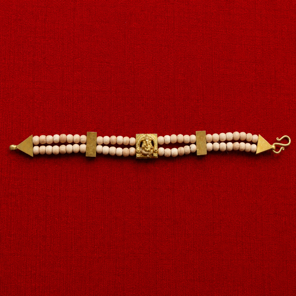 Ganapathi Tulasi Double-Strand Bracelet | Handmade Sacred Tulasi Wood Spiritual Bracelet
