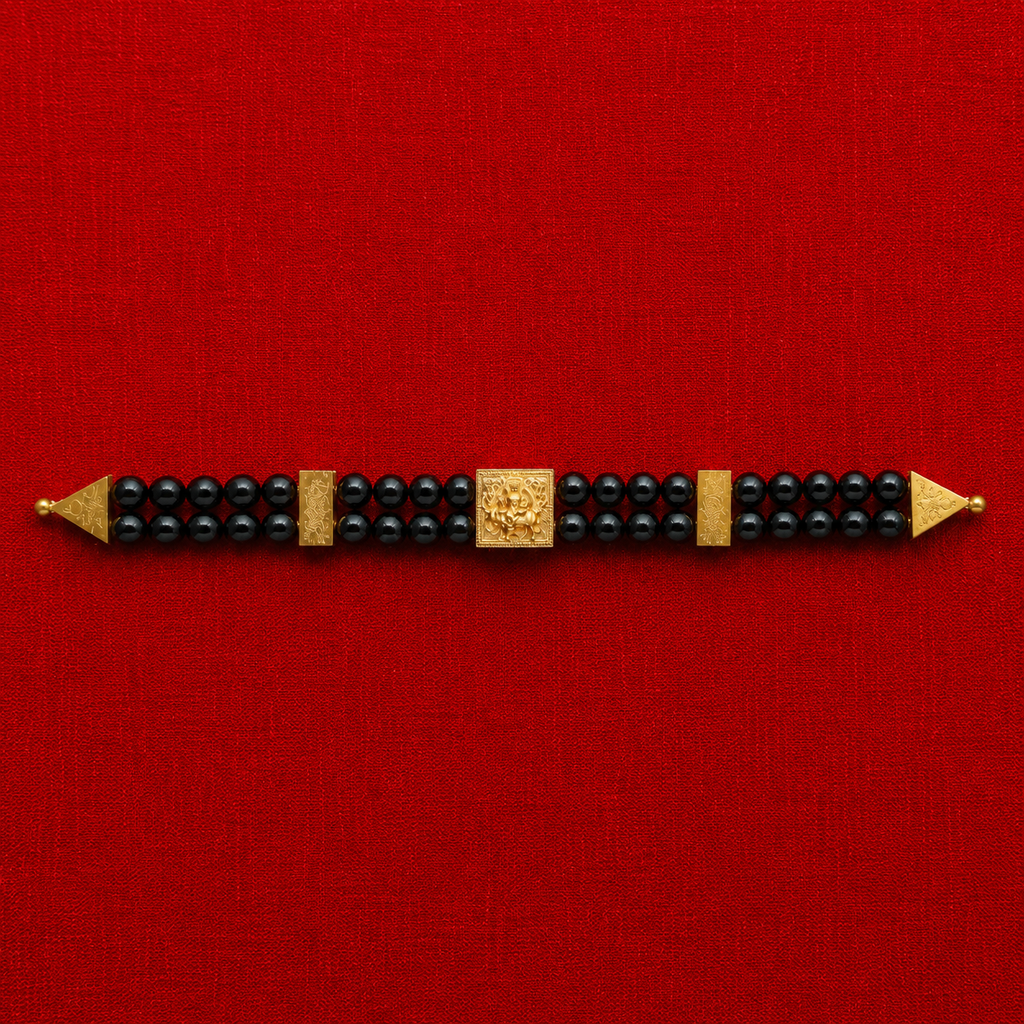 Karungali Double-Row Bracelet with Vishnumaya Centerpiece | Traditional Spiritual Protection Bracelet