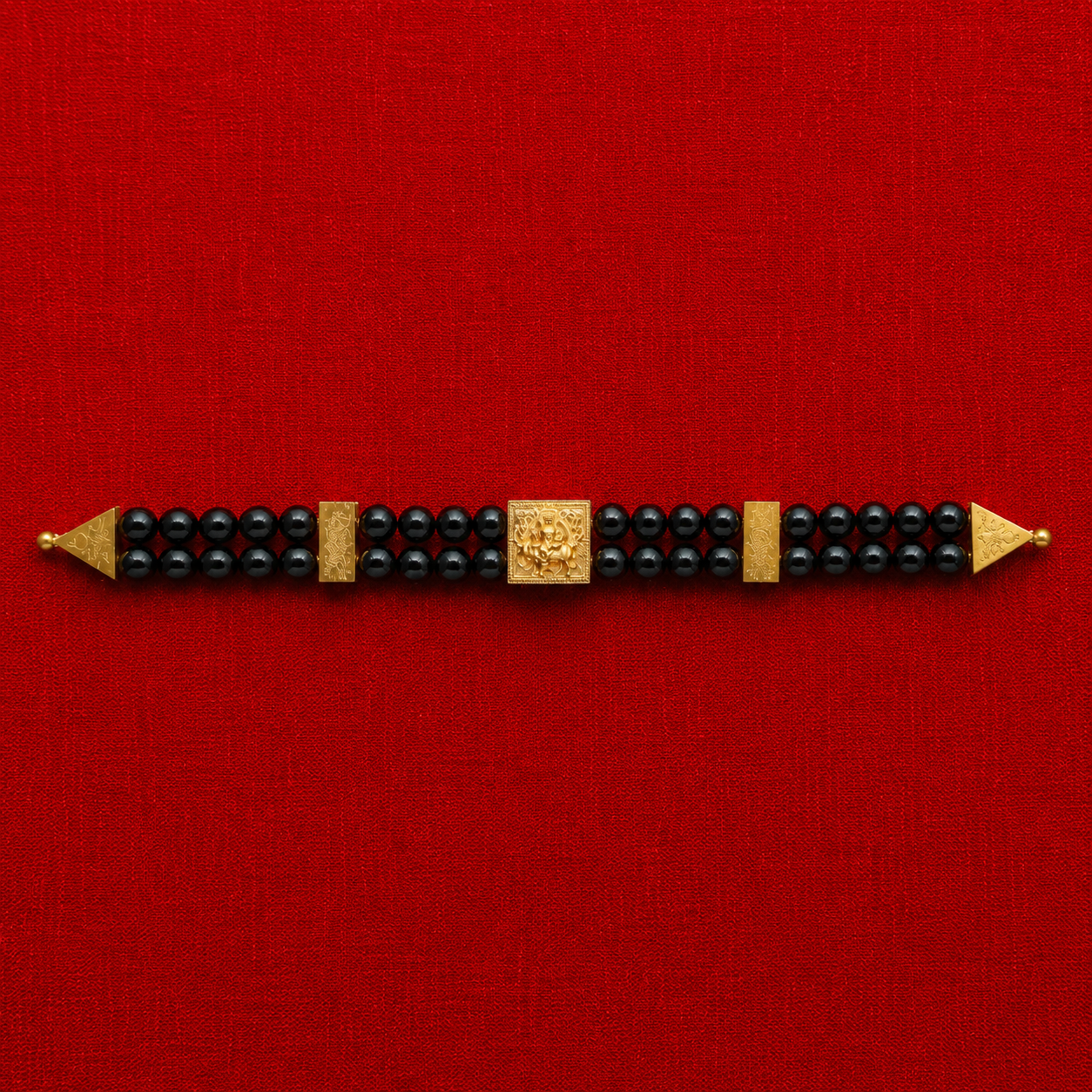 Karungali Double-Row Bracelet with Vishnumaya Centerpiece | Traditional Spiritual Protection Bracelet