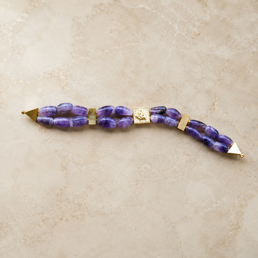 Amethyst Double-Strand Bracelet with Divine Gold Centerpiece