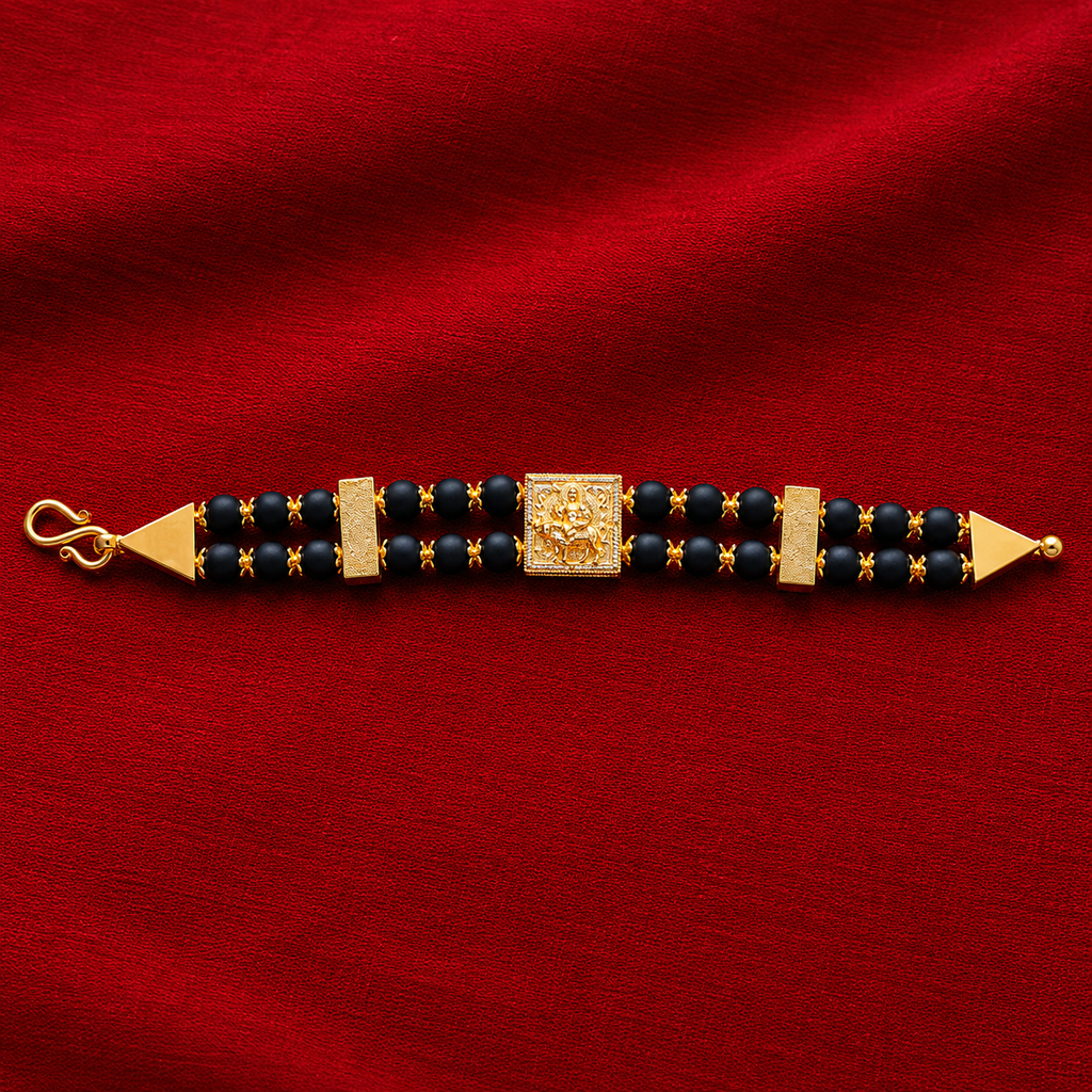 Karungali Double-Strand Bracelet with Ganapathi Centerpiece