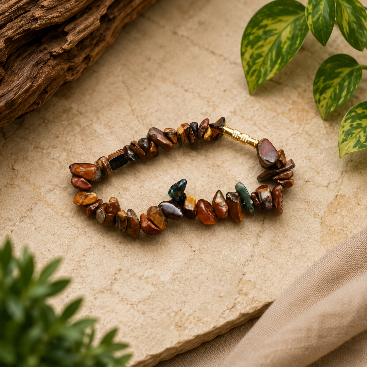 Natural Tiger Eye Chip Stone Bracelet – Handcrafted Energy Bracelet