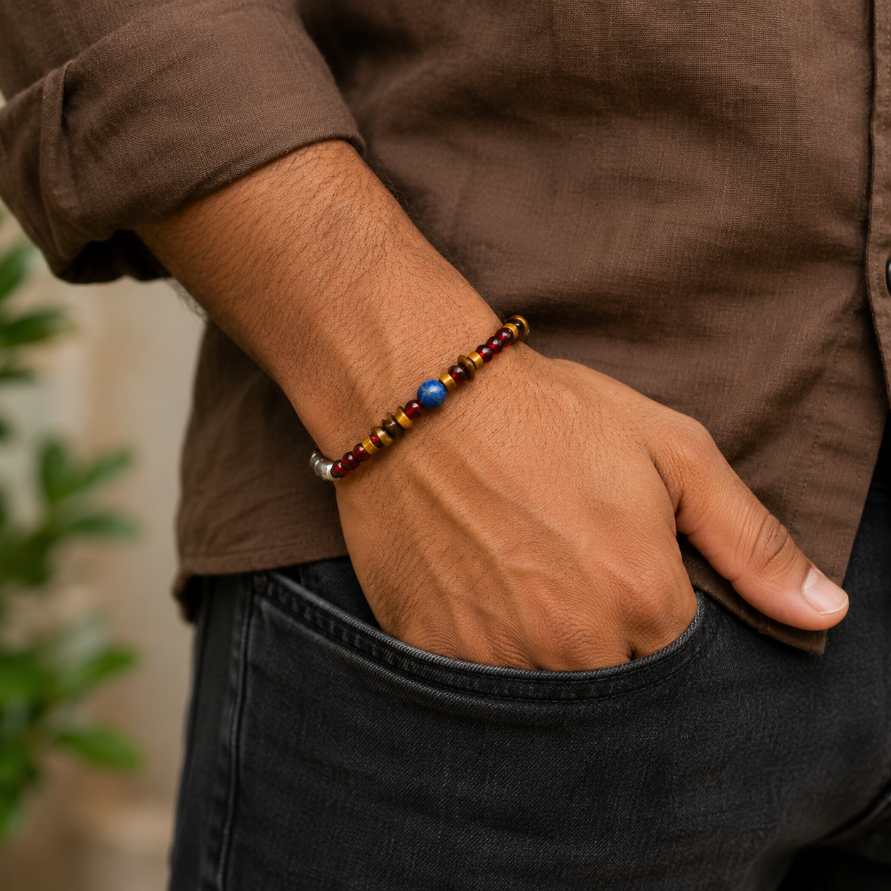 Tiger Eye & Lapis Gemstone Bracelet – Handcrafted Energy Bracelet