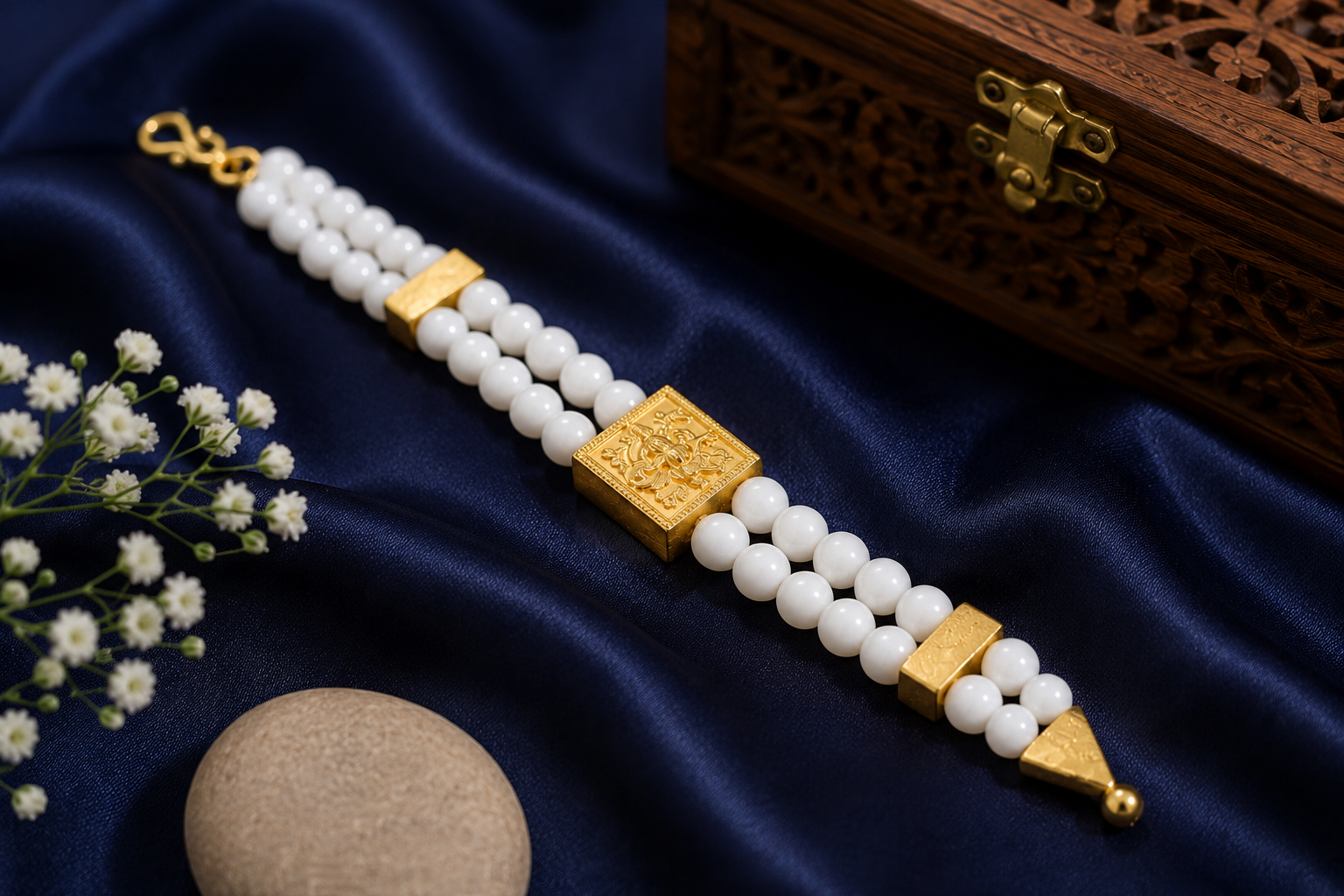 Shree Ganesha Pearl White Bracelet