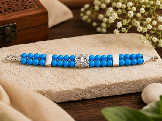 Shree Ganesha Sky Blue turquoise Bracelet – Handmade Spiritual Beaded Bracelet
