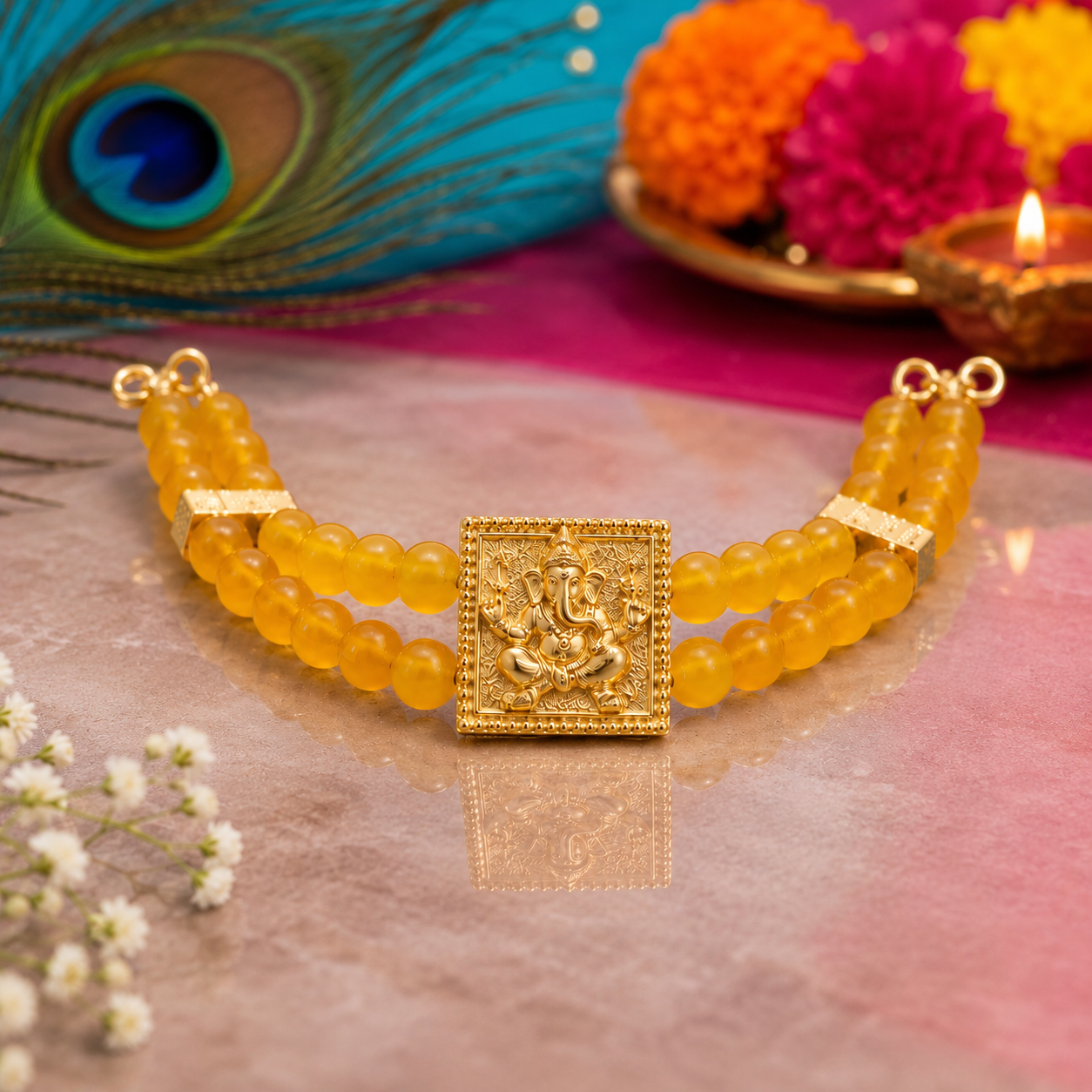 Divine Ganesha Yellow Jade Bracelet
