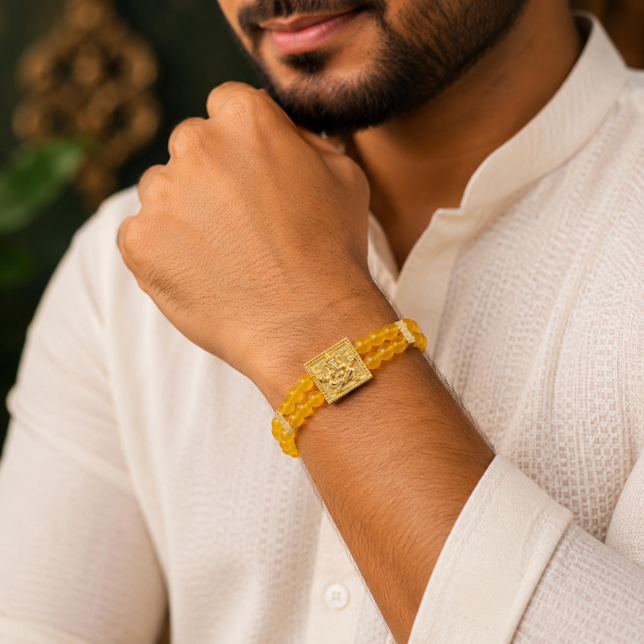 Divine Ganesha Yellow Jade Bracelet