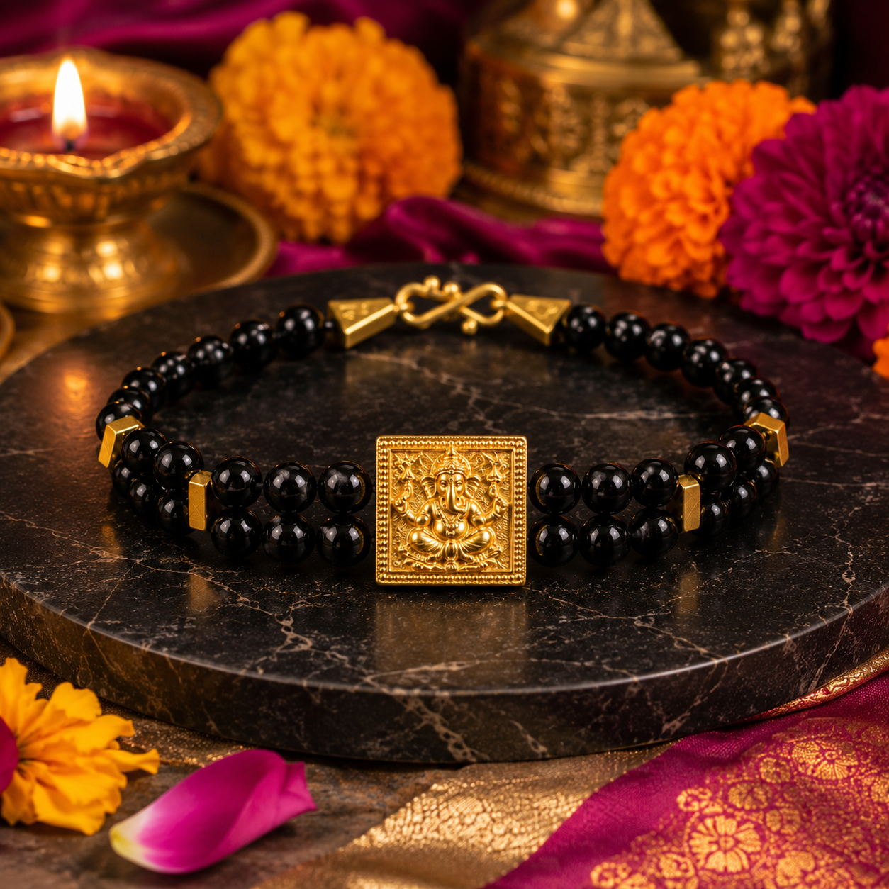 Shree Ganesha Black Onyx Bracelet – Premium Spiritual Bracelet for Men