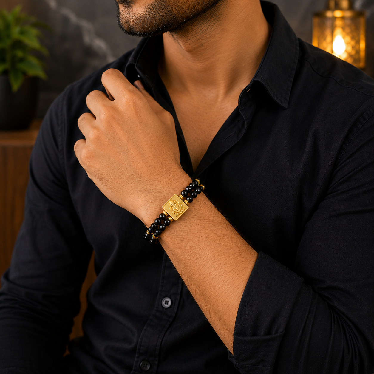Shree Ganesha Black Onyx Bracelet – Premium Spiritual Bracelet for Men