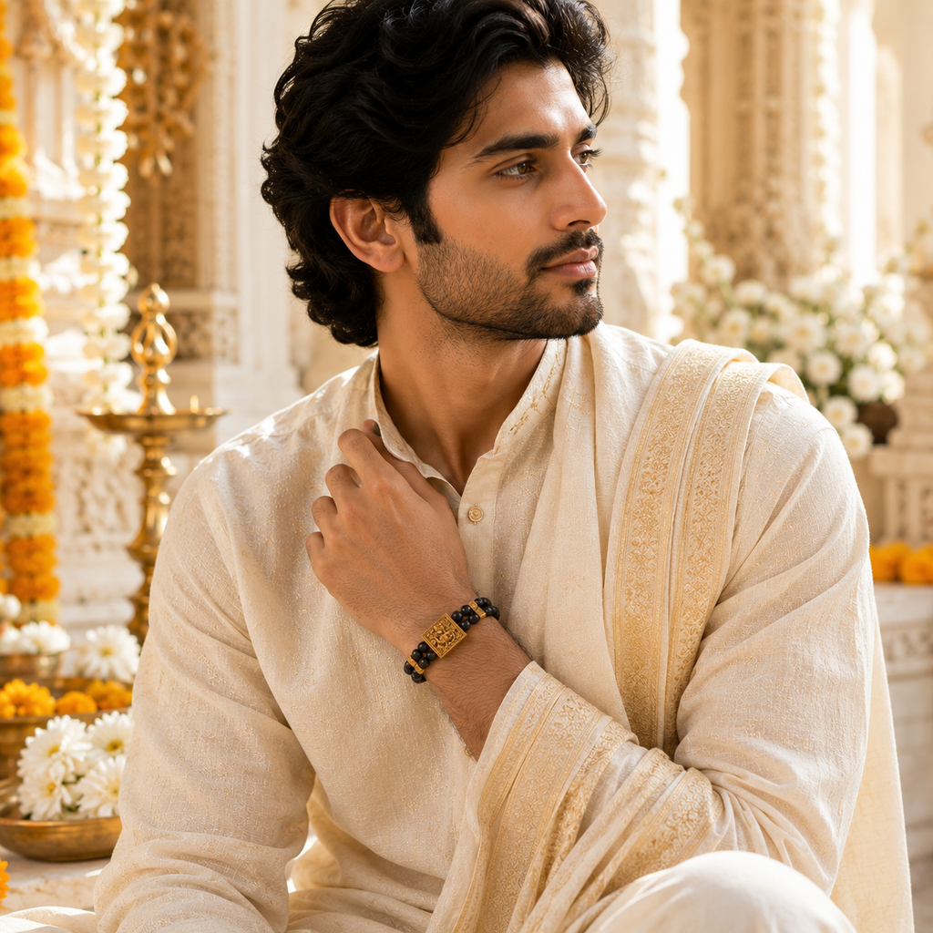 Vishnumaya Divine Protection Bracelet – Premium Black Bead Spiritual Bracelet for Men