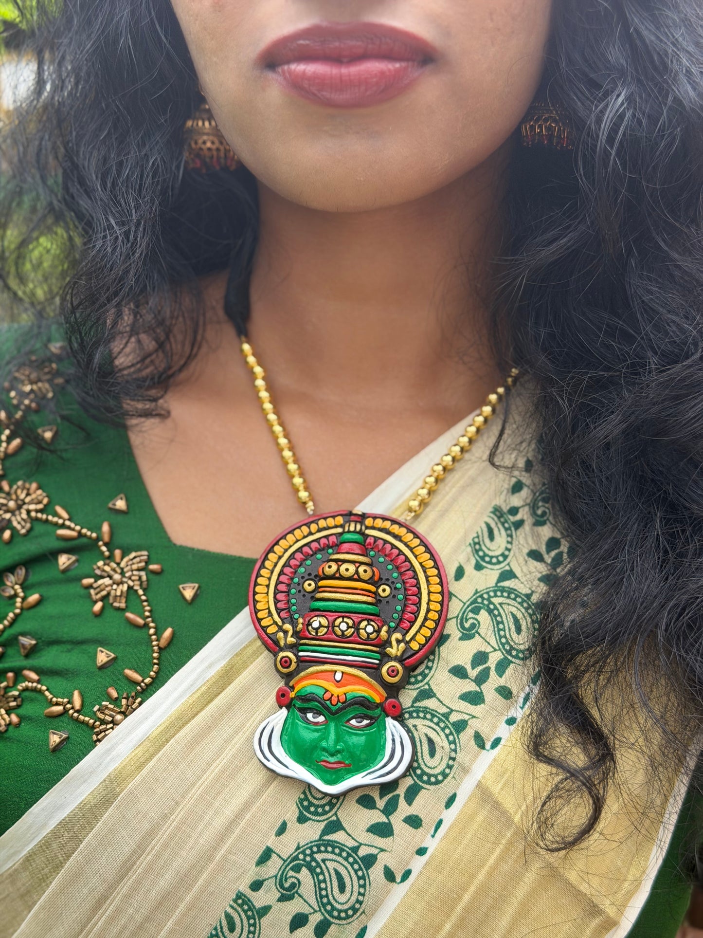Kathakali Face Pendant Necklace