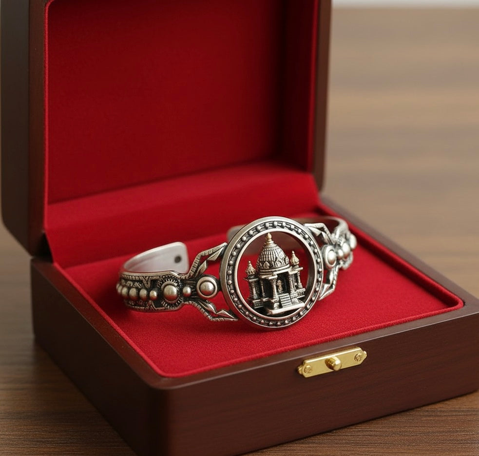 Antique Silver Temple Miniature Cuff Bracelet - Heritage Architectural Design