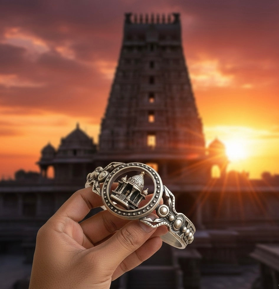 Antique Silver Temple Miniature Cuff Bracelet - Heritage Architectural Design