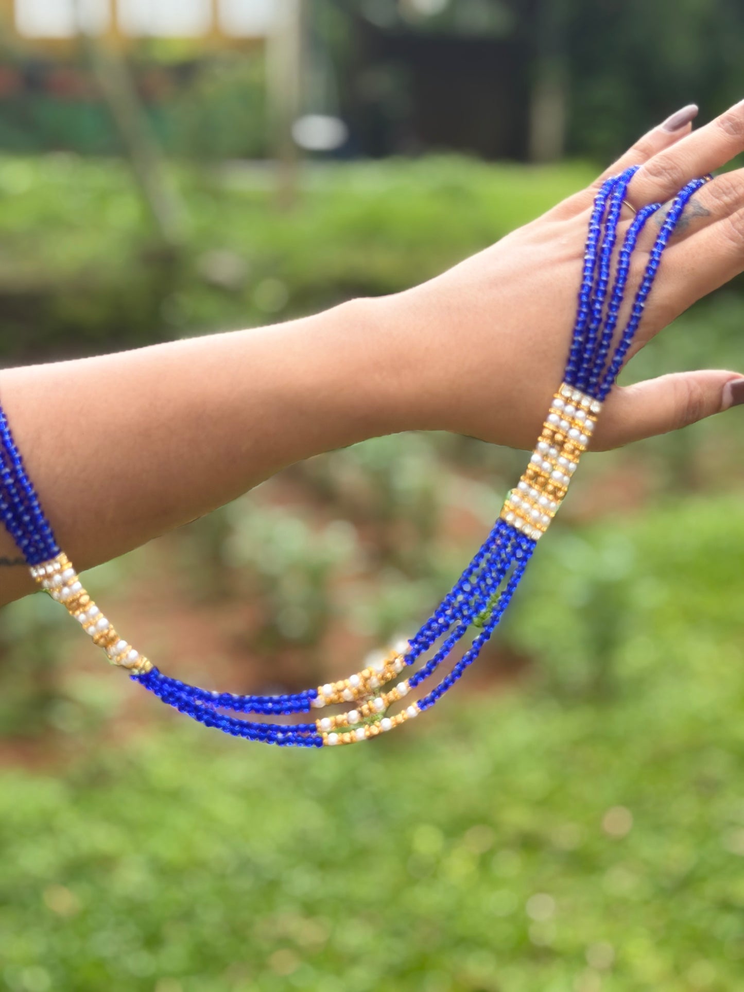 Royal Blue Multi-Strand Necklace with Gold Accents