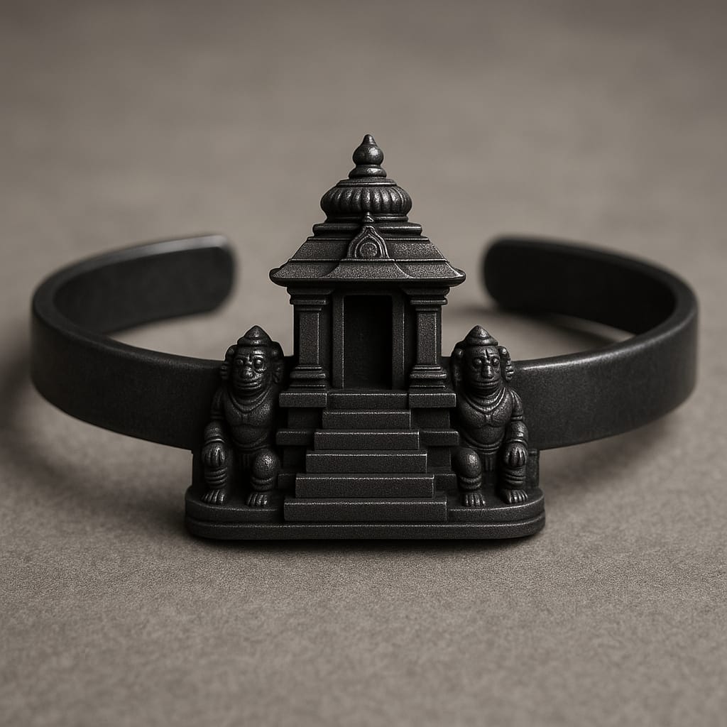 Architectural Sentinel Cuff Bracelet - Matte Black Temple Guardian Design