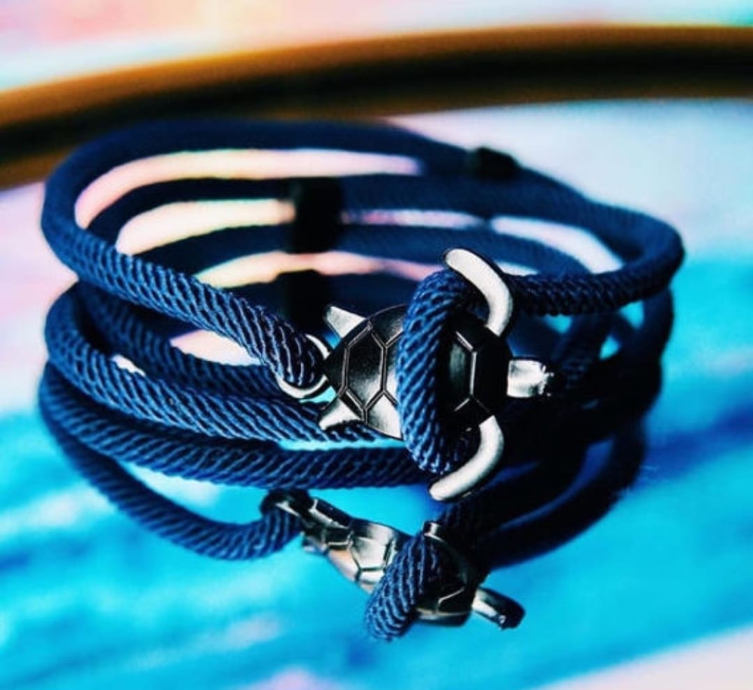 Deep Blue Sea Turtle Rope Wrap Bracelet - Nautical & Adventure Style