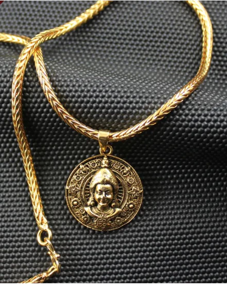 Intricately Detailed Gold-Tone Medallion Necklace - Heritage Coin Pendant