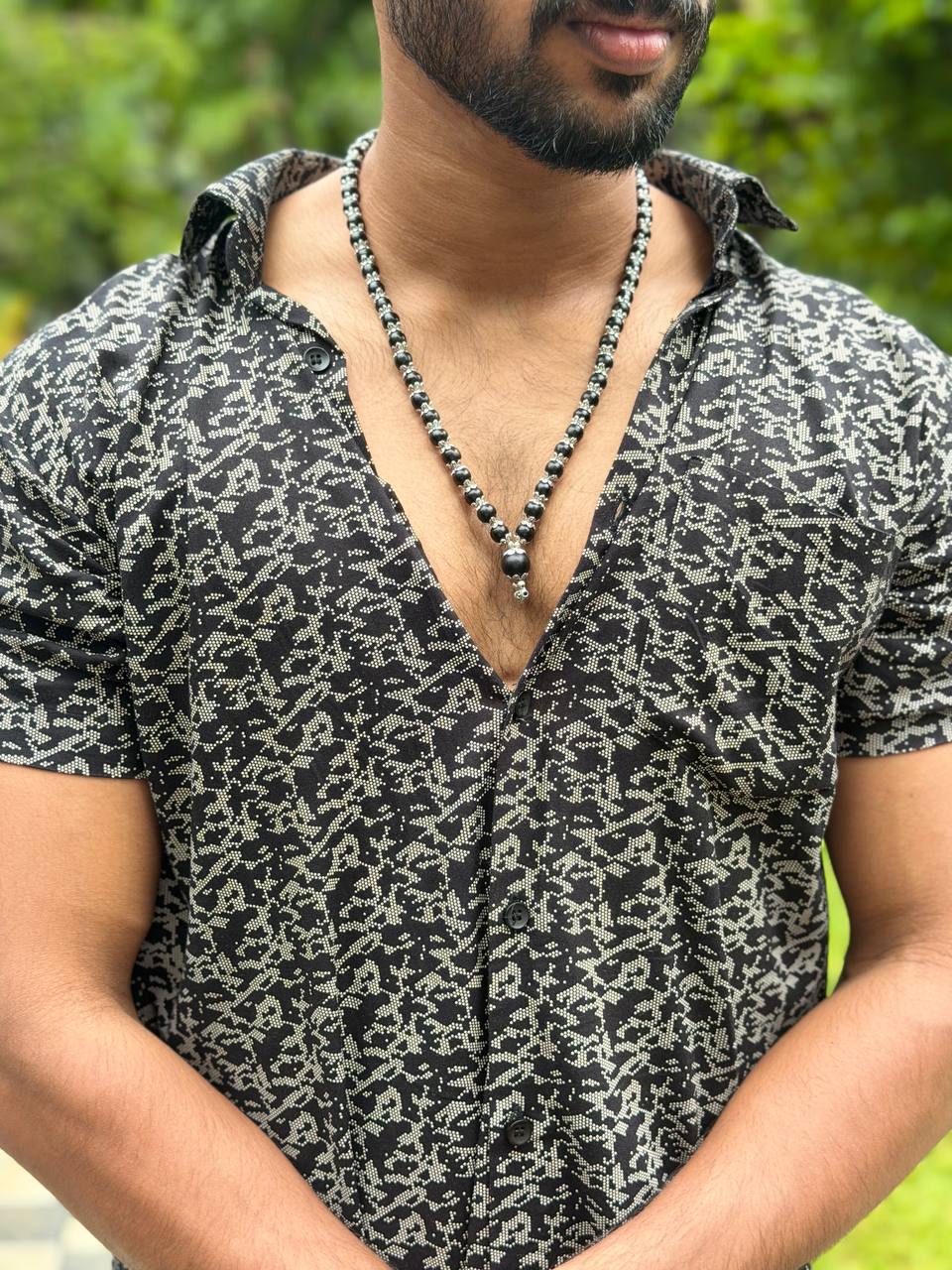 Black Bead Necklace with Pendant