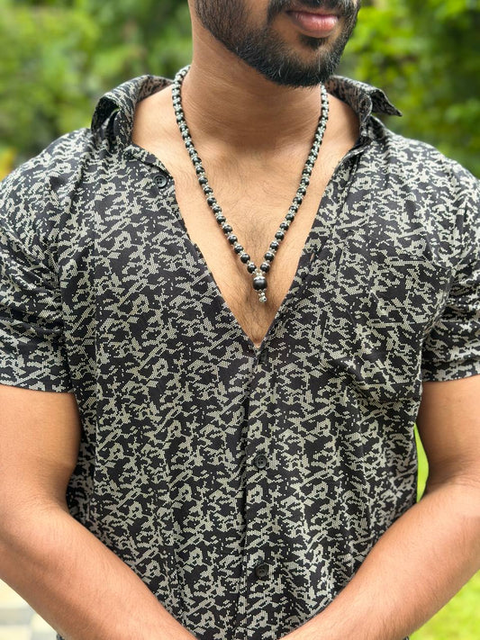 Black Bead Necklace with Pendant