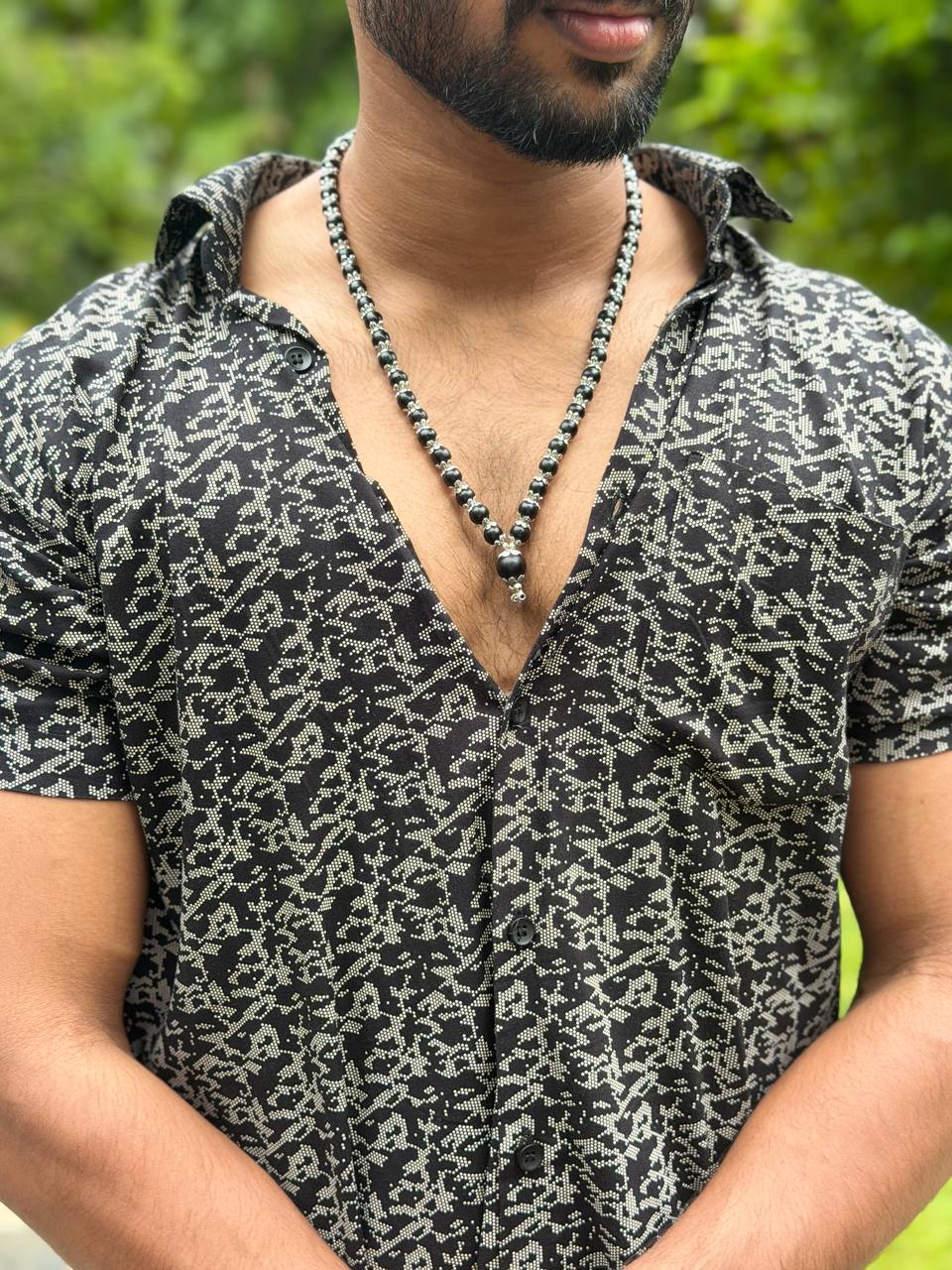 Black Bead Necklace with Pendant