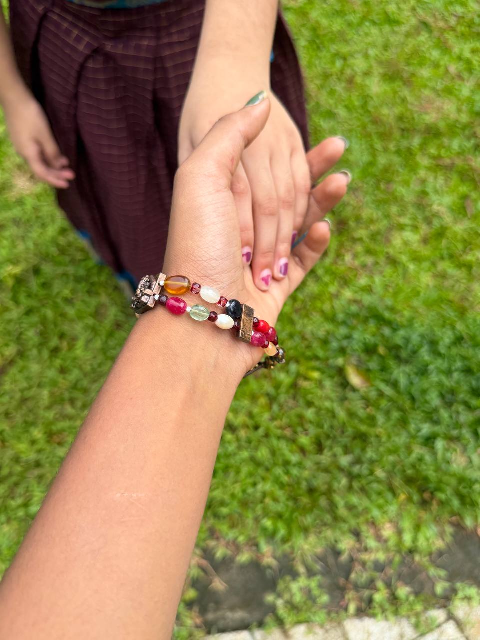 Multicolor Gemstone Bracelet with Bronze Charm