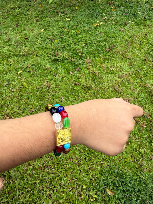 Multicolor Gemstone Bracelet with Gold Charm