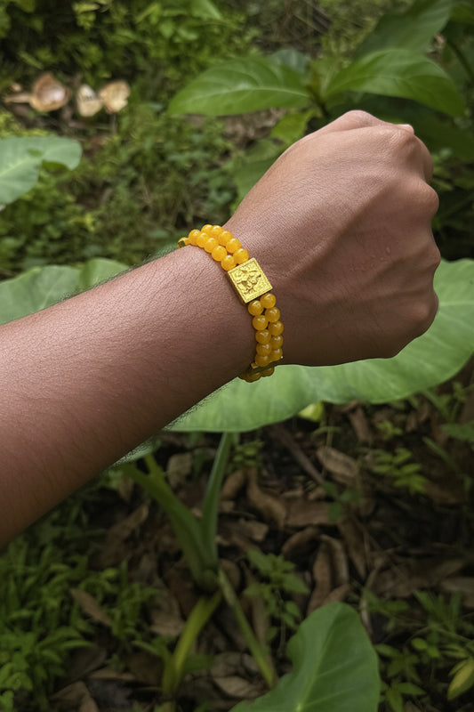 Mustard Yellow Beaded Bracelet with Gold Clasp
