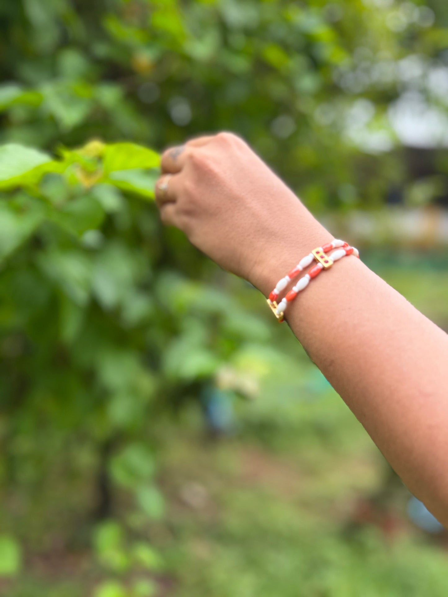 Orange & White Bead Bracelet