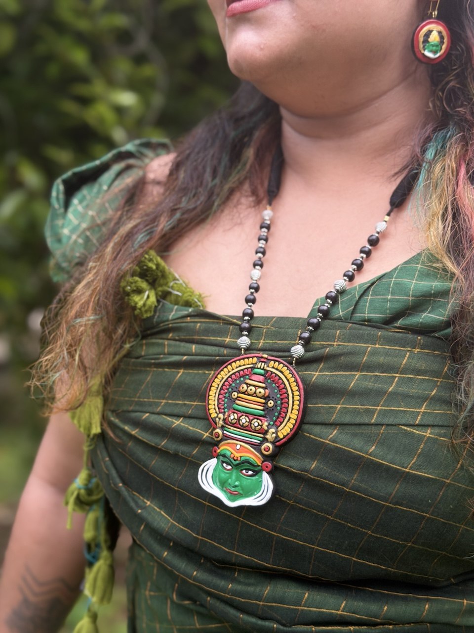 Handcrafted Kathakali Face Pendant Necklace